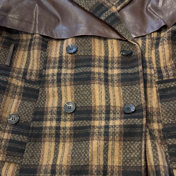 NWT! Avec Les Filles Faux Leather Oversized Plaid Trench Coat Size L - Picture 7 of 16